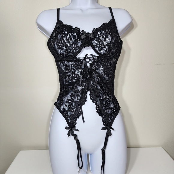 BNWOT Gorgeous black Underwired bodysuit top Lingerie size S teddy Babydoll - Picture 3 of 9